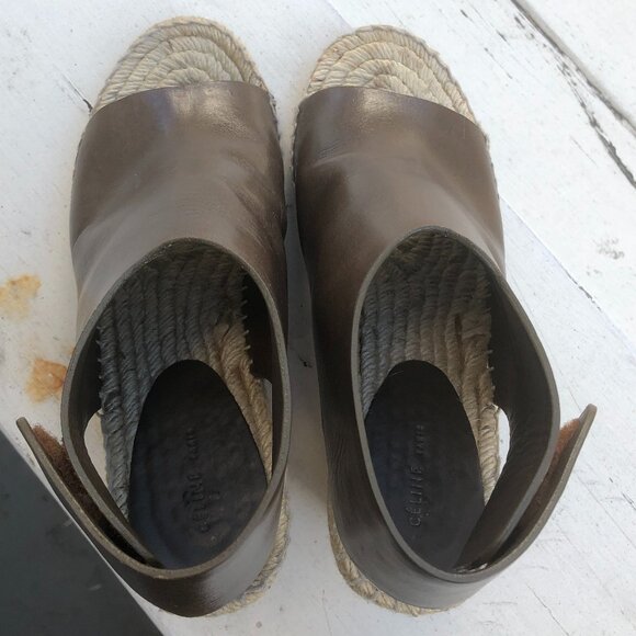 CELINE Paris Phoebe Philo Dark Brown Leather Peep Toe Espadrilles - Picture 4 of 5